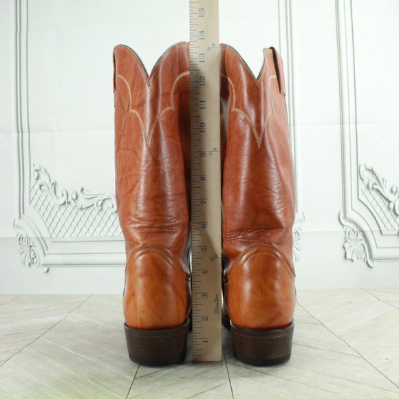 Vintage Tony Lama Brown Leather Pull On Western Cowboy Boots Size 9 D - Picture 6 of 9